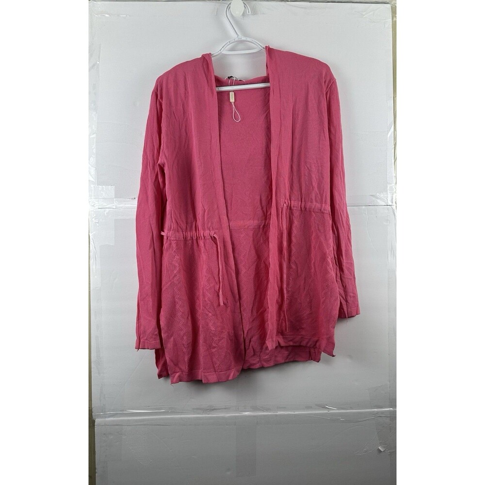 YUNA Pink Open Front Long Sleeve Cardigan Cotton Blend Mesh Knit Womens